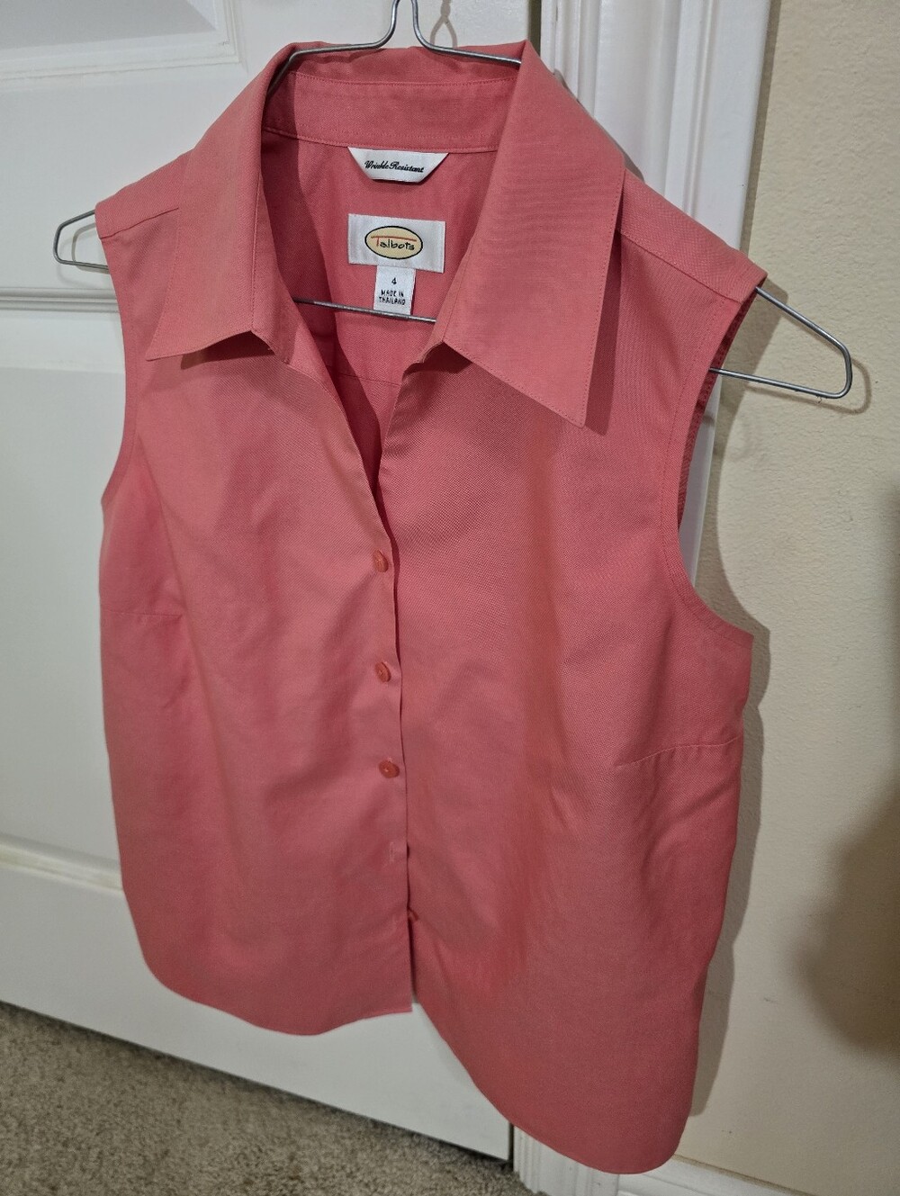 Talbots Coral Pink Sleeveless Button-Down Shirt